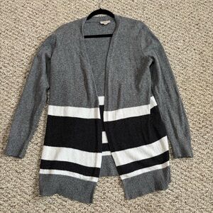 Loft Gray Long Sleeved Cardigan with Stripped detail, Size Medium